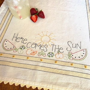 Here Comes the Sun -- Hand Embroidery (Stitchery) Dish Towel Full Kit by Bareroots Additional Towels are Available to Purchase