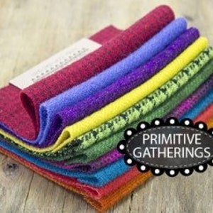 5" 100% Hand Dyed Wool Charm Pack  "Brights Textures" by Primitive Gatherings (10 5" Squares)