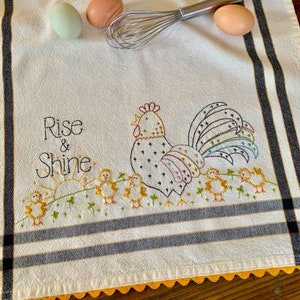 Rise and Shine -- Hand Embroidery (Stitchery) Dish Towel Full Kit with Pattern by Bareroots Extra Blank Towels Available to Buy