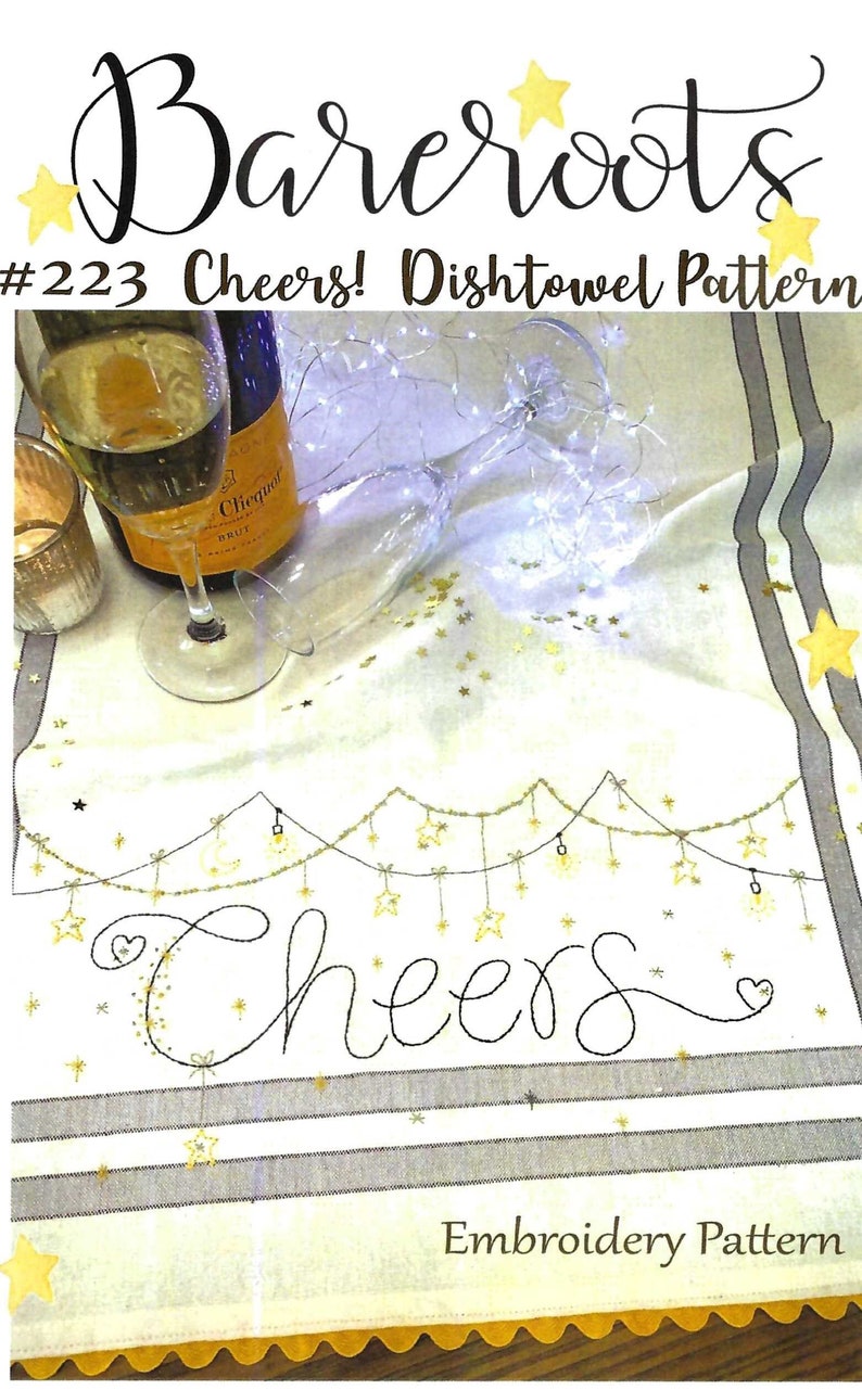 Cheers Hand Embroidery Stitchery Dish Towel Kit Includes Pattern by Bareroots image 1