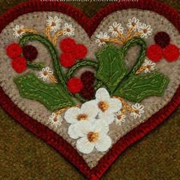 Wool Applique With All My Heart Ornament  Pattern and Kit Available by Karen Hahn for Horse and Buggy Country