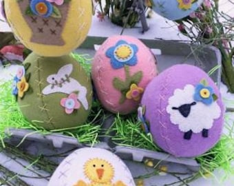 Sweet Stitched Easter Eggs Ornaments (Made Using Wool Felt) Pattern or Kit with Pattern by Bareroots