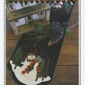 Primitive Gatherings Wool Applique Snowman for Hire Table Runner Pattern Lisa Bongean or Kit Available