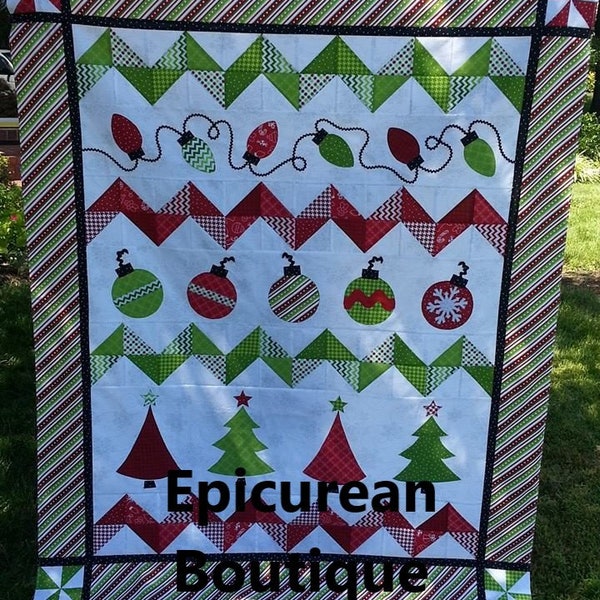 Holiday Trimming Pattern by Epicurean Boutique * Christmas Trees, Light Blubs and Balls - Machine Piecing and Machine or Hand Applique