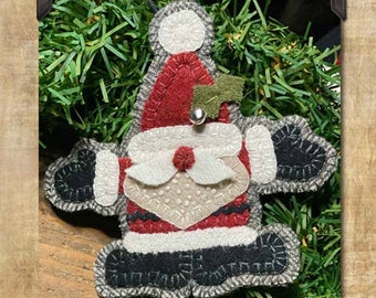 Wool Applique Pattern Happy Santa Ornament by Wooden Spool Designs