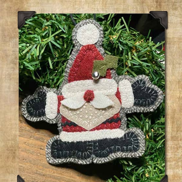 Wool Applique Pattern Happy Santa Ornament by Wooden Spool Designs