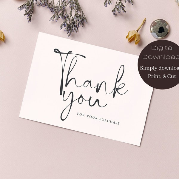 Printable Thank You Card, Thank You, Instant Download, DIY Card, Digital Download, Modern Thank You Card, Thank You For Your Purchase Card