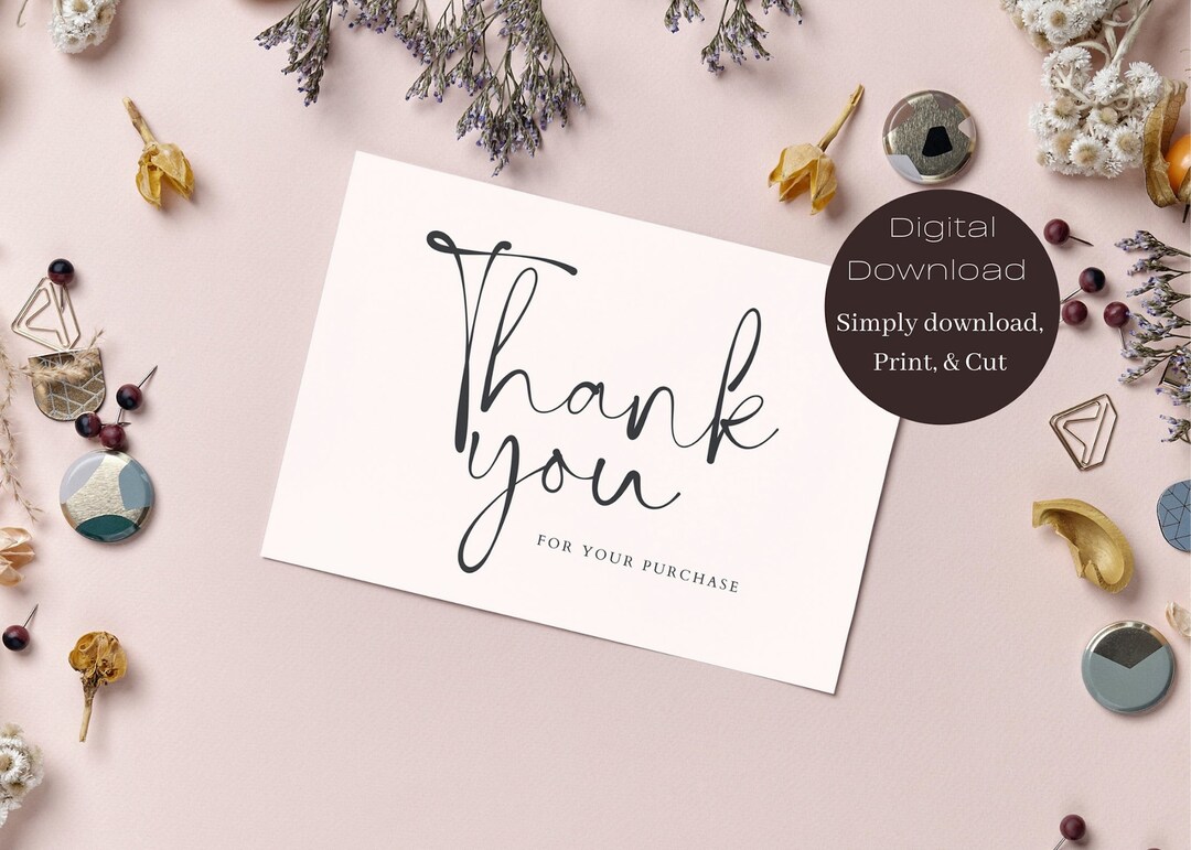 Printable Thank You Card, Thank You, Instant Download, DIY Card ...