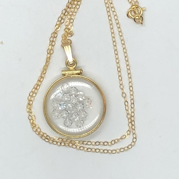 Handmade White Topaz Shaker Locket 14k gold filled w/beautiful April Birthstone, 2.7 TCW