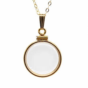 Tomt, anpassningsbart 18 mm handgjort shakermedaljong i 14k guld, halsband i storlek med en tioöring med gratis skruvmejsel som väntar på dina små skatter.