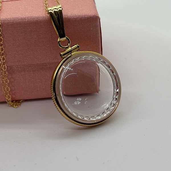 14k Solid Gold Diamond Edge Empty 20mm Handmade shaker Locket w/ FREE  small  SCREW DRIVER waiting for your little treasures, with chain