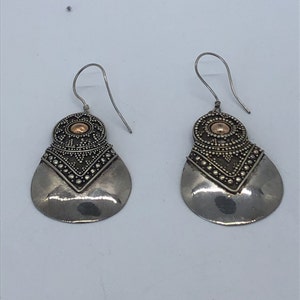 Vintage Hand made Indonesian Sterling Silver with Gold Wash Earrings. French hooks new old stock, avocado shaped