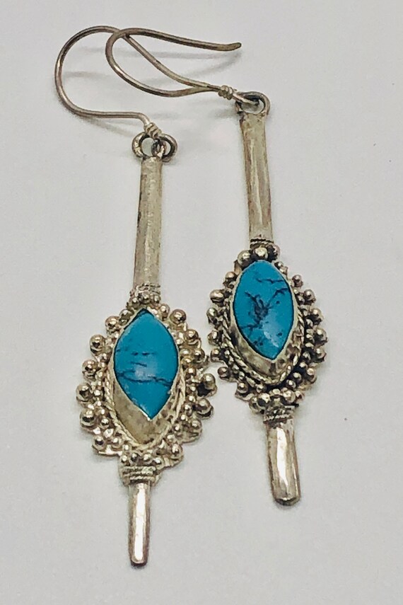 Large Handmade Sterling and Turquoise   Dangle Ea… - image 4