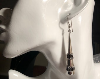 Large Handmade Sterling Dangle Earrings Indonesia, Vintage old stock, Beautiful