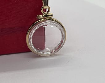 Solid 14k gold reversible 16mm empty diamond edge  handmade shaker locket w/free  screw driver with chain, add your treasure. custom create