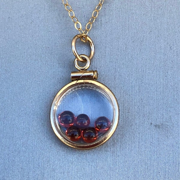 Dainty Handmade garnet shaker locket, 14k gold filled w/ 1.1 TCW of genuine gems, January birthstone, with chain