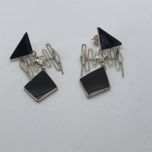 Handmade Sterling and Onyx post back Indonesia, Vintage new old stock, Beautiful, squiggles
