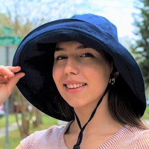 Wide Brim Hat, Navy Blue Sun Hat, Floppy Hat, Hippie Hat, Festival Hat, Boho Hat, Travel Hat, Beach Hat, Packable Hat 100% Cotton Sunhat