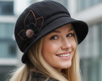 Wool Winter Hats Women Bucket Cloche Hat Women Soft Slouchy Beanie Oversized Beret with Brim, Gift for Mom, Gift for Her