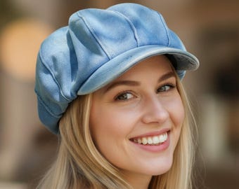 Puffy Oversized Newsboy Hat, Slouchy Newsboy Cap, Denim Cotton Hat for Women, Handmade Newsboy Cap Hat, Vintage Retro Style, Best Gift