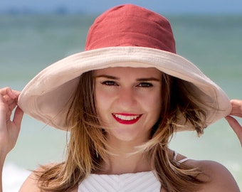 Wide Brim Bucket Hat 5" Sun Hat Womens Floppy 100% Cotton Sun Hat With Chin Strap Sunhats Women Elegant Vacation Honeymoon Gift for Her