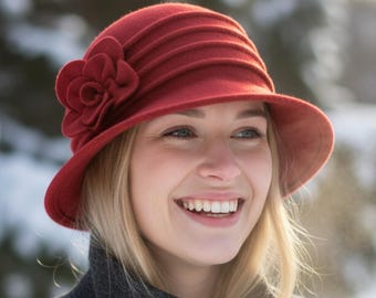 Retro Winter Cloche Hats with Flower Flapper Hat for Women - Wool Hats  Modern Elegant Gatsby-Inspired Style, Holiday Gifts for Her