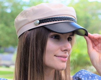 Newsboy Cap Women, Baker Boy Hat, Newsboy Hat with Leather Visor, Retro Hat, Leather Newsboy Cap, Flat Visor Beret, Best Gift for Her