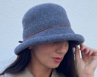 Cloche Hats for Women Wool Hats for Fall and Winter Warm Bucket Hat for Women, Foldable Bucket, Gray Clouche Hat, Holiday Gifts Women