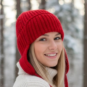 Angora Knitted Ushanka Hat with Ear Flaps, Premium Winter Aviator Trapper Hat Fleece Lined