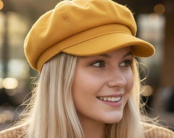 Yellow Handmade Oversized Newsboy Cap for Women in Vintage Retro Style Several Colors, Slouchy Cap, Gift for Her
