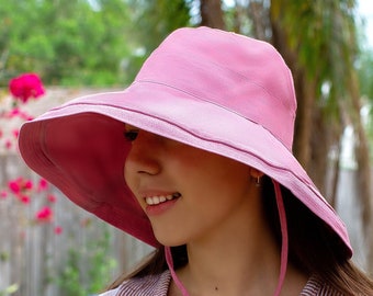 Womens Spring Summer Light Pink Casual Daily Large Brim Bucket Sun Beach Hat 