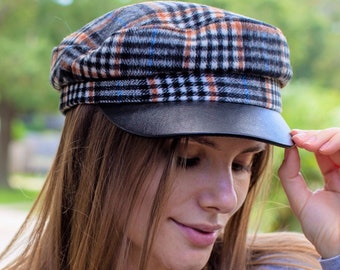 Chauffeur Hat for Women, Classic Vintage Newsboy Cap Costume Hats, Handmade Newsboy Hat, Plaid Newsboy Hat, Flat Beret, Fiddler Cap