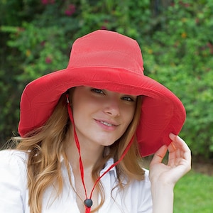 Large Wide Brim 6&quot; Womens Hat, Boho Hat, Extra Large Brimmed Ladies Hat for Summer Spring Autumn Fall Fashionable Packable Womens Sunhat Red