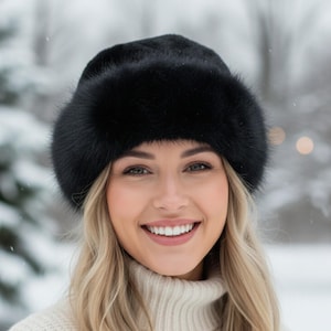 Black Faux Fur Bucket Hat: Plush Fluffy Wide Brim Winter Hat