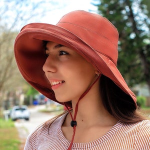 Adjustable Size Womens Summer Sunhat to Fit Small Medium Heads, Wide Brimmed Hat for Women, Foldable Hat Ladies, Red Bucket Hat, Mother Day