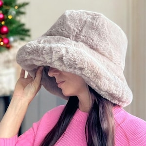 Fabulous Wide Brim Deep Top Oversized Luxury Faux Fur Bucket Hat - Fuzzy Festival Hat - Fake Fur Rave Hat