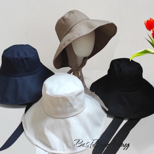 Summer Linen Hat Wide Brim Bucket Hat UV Protection Breathable Lightweight Sun Hat for Women, Beach, Gardening Feminine Bonnet