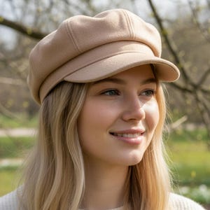 Womens Baker Boy Cap, Newsboy Newsie Paperboy Fiddler Cabbie Hat Flat Beret in Gray Tweed for Fall Winter Spring Season