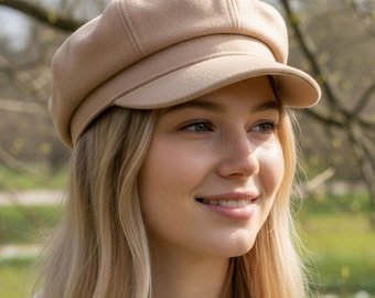 Casquette Baker Boy pour femmes, Gavroche Newsie Paperboy Fiddler Cabbie Hat, Béret plat en tweed gris pour l'automne-hiver printemps