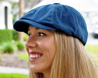 Summer Newsboy Cap Womens, Baker Boy Hat, Cotton Newsboy Cap, British Retro Hat, Octagonal Caps, Blue Newsboy Style Hat, Womens Gift