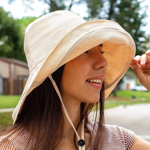 Wide Brim 5&quot; Sun Hat Women, Bucket Floppy 100% Cotton Wedding Hat, Wide Brimmed Sunhat, Elegant Vacation Hat Honeymoon Gift for Her