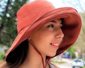 Red Sun Hat Wide Brim 5" Bucket Hat Summer Hat Women Beach 100% Cotton Hat Wide Brimmed Sunhat Elegant Vacation Honeymoon Gift for Her