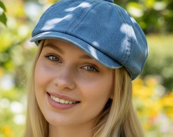 Vintage Inspired Blue Denim Newsboy Cap: Unisex Korean Fashion Retro Baker Boy Hat