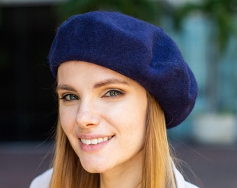 Classic Wool Beret Hat, French Beret, Fall Fashion Accessory, Felt Beret For Winter, Navy Blue Beret, Gift For Her Women's Gift