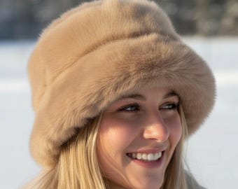 Extra Soft Plush Fluffy Faux Fur Bucket Hat for Women, Warm Wide Brim Winter Hat, Furry Fuzzy Trendy Hats, Best Gift for Her