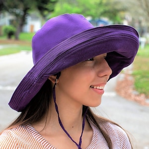 Summer Hats Women, Sun Hat Wide Brim, Wide Brimmed Sunhat, Beach Hat, 100% Cotton Sun Hat, Resort Packable Vacation Hat, Gift for Her Purple