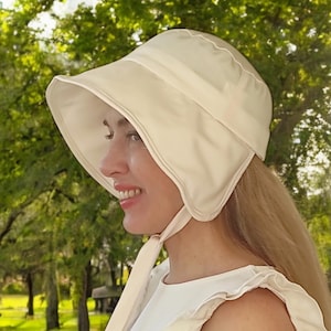 Elegant Summer Hat with Ribbon Tie, Summer Bonnet, Summer Beach Hat with Ponytail, Gift for her