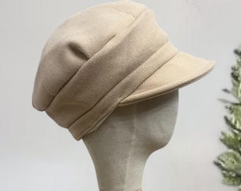 Newsboy Hat Women Slouchy Soft Hat with Visor, Baker Boy Cap Fall Winter Peaked Hat 100% Wool Lined Beret with Brim Ladies Xmas Gifts