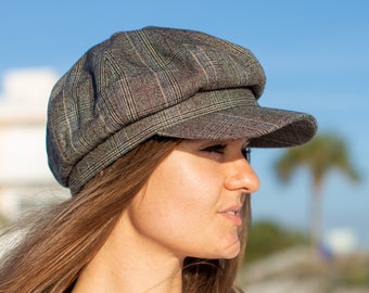 Summer Newsboy Cap Womens, Baker Boy Hat, Cotton Newsboy Cap, Plaid Retro Hat, Octagonal Caps, Brown Newsboy Style Hat, Womens Gift