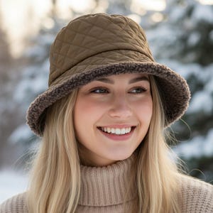 Cozy Vegan Sherpa Bucket Hat: Quilted Winter Warmth for Women - Unique Cold Weather Accessory